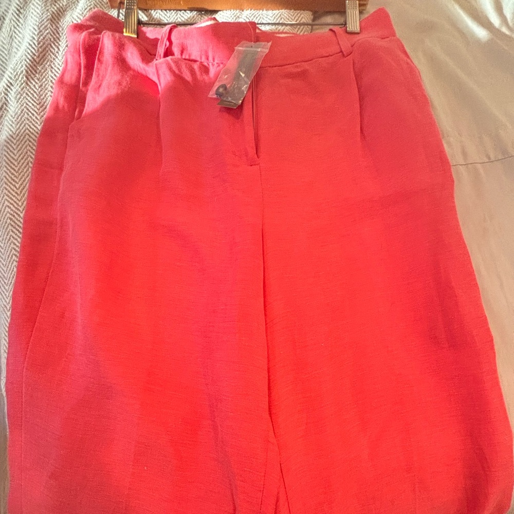 J Crew Pink linen wide leg dress pant